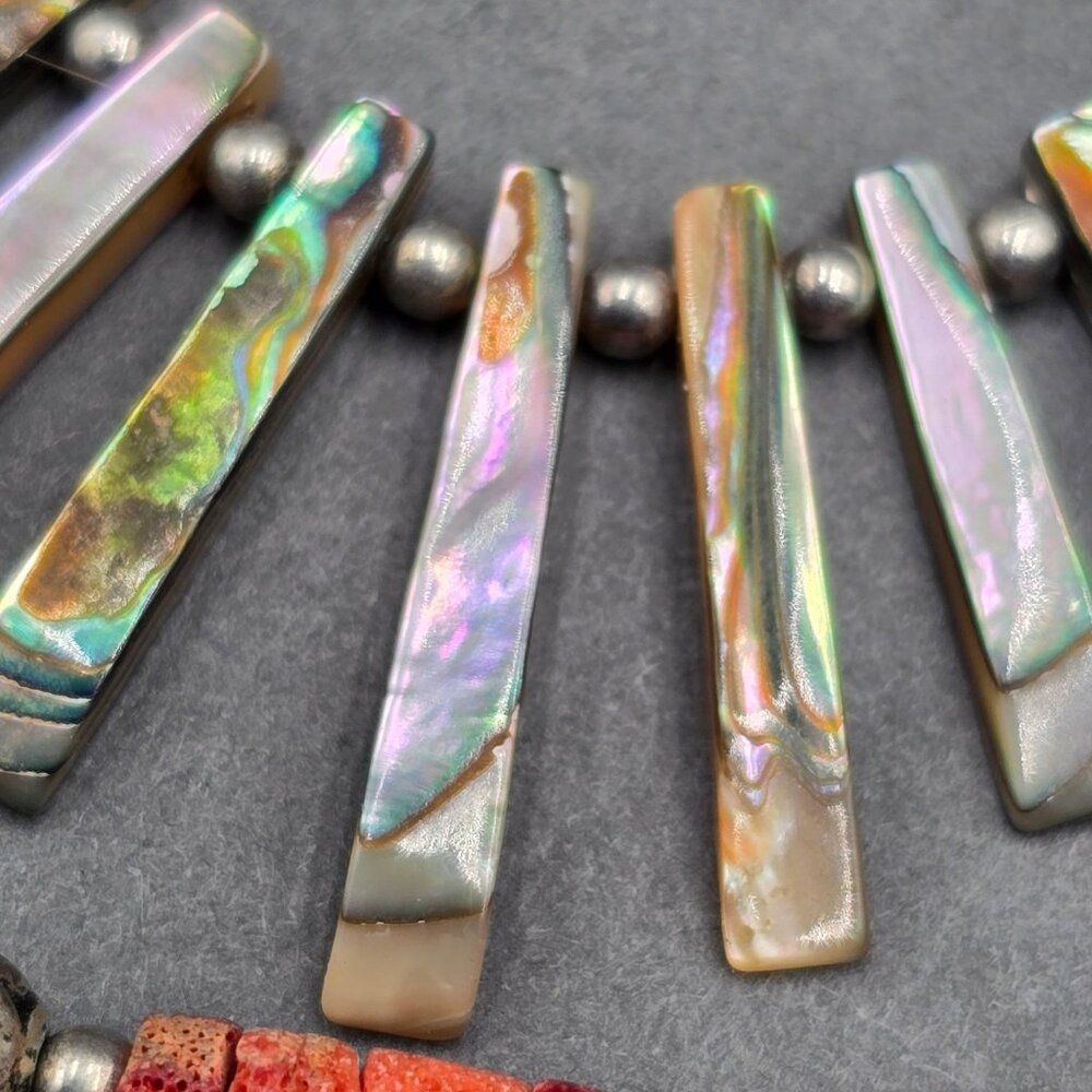 Vintage Southwestern Abalone Shell Turquoise Coral Heishi Necklace 24" Layered - Picture 5 of 13